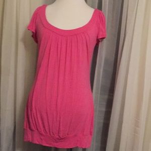 Hot Pink Bubble Hem Soft Tunic Top